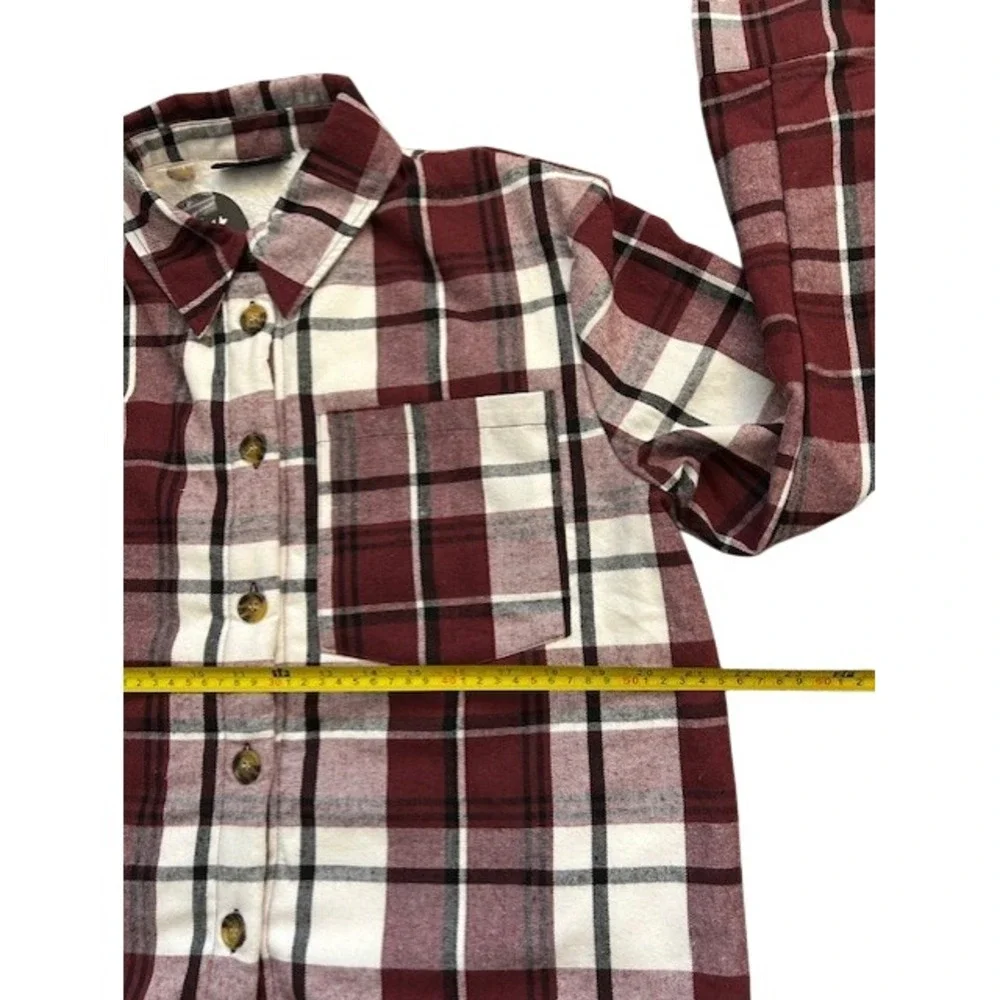 Jolie & Joy Women Plaid Sherpa Lined Flannel Shirt Burgundy White JAP1338N Small - Picture 7 of 8